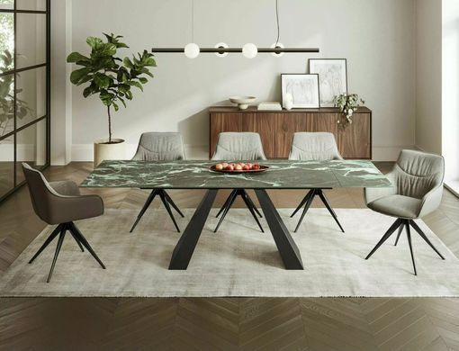 Стіл Обідній SALVADORE CERAMIC VERDE ALPI 160(240)X90 Signal Бірюзовий Мат / Чорний Мат жива фотографія