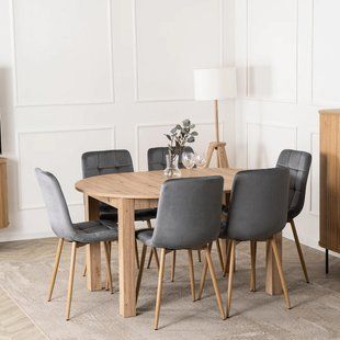 Комплект стол MEBEL ELITE HARRY 102(142)х102 см, дубовый ремесленник, и 6 стульев FREDY, серого цвета реальная фотография