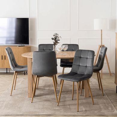 Комплект стіл MEBEL ELITE HARRY 102(142)х102 см,, дубовий ремісник, та 6 стільців FREDY, сірого кольору жива фотографія
