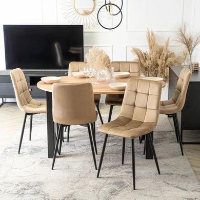 Комплект стіл розкладний MEBEL ELITE HARRY 102(142)х102 см Дуб Артизан/ Чорний +6 стільці PERU Беж жива фотографія