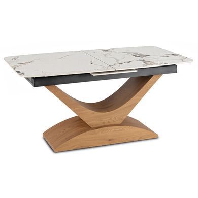 Стол раскладной MEBEL ELITE ALICANTE 160(200)х90 см Белый мрамор/Дуб реальная фотография