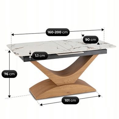 Стол раскладной MEBEL ELITE ALICANTE 160(200)х90 см Белый мрамор/Дуб реальная фотография