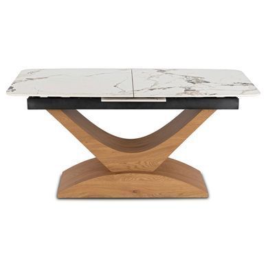 Стол раскладной MEBEL ELITE ALICANTE 160(200)х90 см Белый мрамор/Дуб реальная фотография