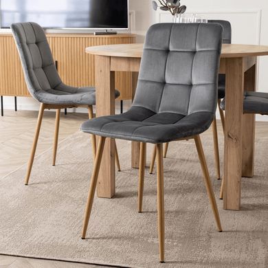 Комплект стіл MEBEL ELITE HARRY 102(142)х102 см,, дубовий ремісник, та 6 стільців FREDY, сірого кольору жива фотографія