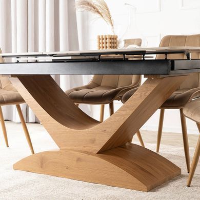 Стол раскладной MEBEL ELITE ALICANTE 160(200)х90 см Белый мрамор/Дуб реальная фотография
