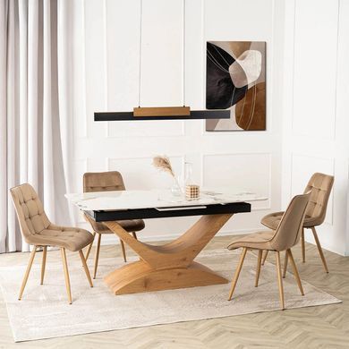Стол раскладной MEBEL ELITE ALICANTE 160(200)х90 см Белый мрамор/Дуб реальная фотография