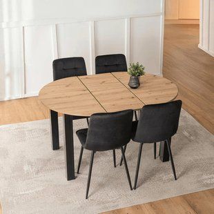 Комплект стола MEBEL ELITE HARRY 102(142)х102 см дуб Artisan/чорний, та 4 стільців PERU, чорного кольору реальная фотография