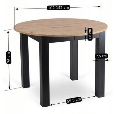 Комплект стіл MEBEL ELITE HARRY 102(142)х102 см дуб Artisan/чорний, та 4 стільців PERU, чорного кольору жива фотографія