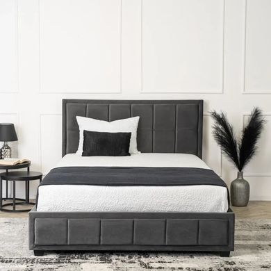 Кровать двуспальная бархатная MEBEL ELITE CARLOS Velvet 140x200 см Серый реальная фотография