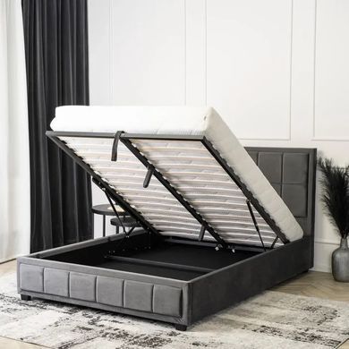 Кровать двуспальная бархатная MEBEL ELITE CARLOS Velvet 140x200 см Серый реальная фотография