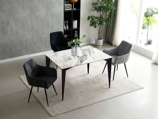 Стол NORMAN CERAMIC Gold Phoenix Intarsio 120x90 Белый Глянец Керамика Черный реальная фотография