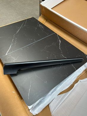 Стол раскладной BERLIN CERAMIC Intarsio 111(140)x75 черный мат/черный каркас реальная фотография