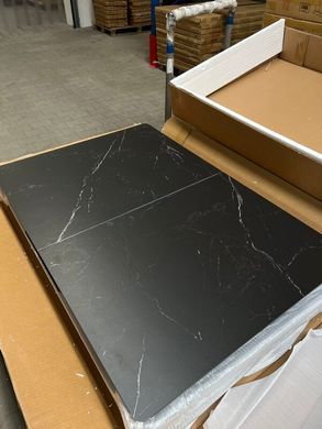 Стол раскладной BERLIN CERAMIC Intarsio 111(140)x75 черный мат/черный каркас реальная фотография