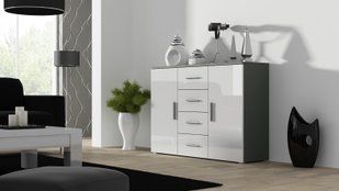 Комод UNI Cama 132 Сірий Мат / Білий Глянець жива фотографія