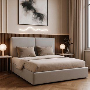 Ліжко двоспальне MEBEL ELITE MARSYLIA Velvet 180x200 см Сірий жива фотографія