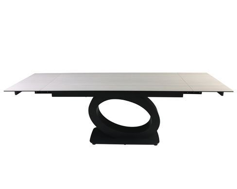 Стіл розкладний OVIDIO CERAMIC Intarsio 160(240)*90 білий дуб/чорний каркас жива фотографія