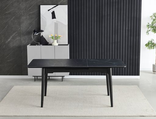 Стол раскладной BERLIN CERAMIC Intarsio 111(140)x75 черный мат/черный каркас реальная фотография