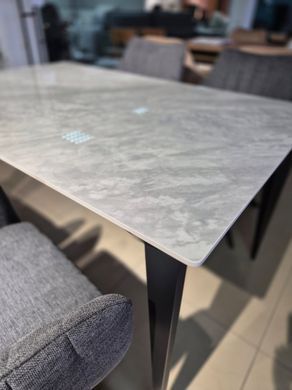 Стол NORMAN CERAMIC Muie White Intarsio 140x90 Белый Глянец Керамика Черный реальная фотография