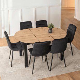 Комплект стол MEBEL ELITE HARRY 102(142)х102 см, дубовый/черный, и 6 стульев PERU реальная фотография