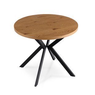 Стіл розкладний круглий MEBEL ELITE DORIAN 80(160)х80 см Дуб золотиий/чорний жива фотографія