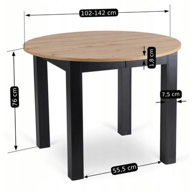 Комплект стол MEBEL ELITE HARRY 102(142)х102 см, дубовый/черный, и 6 стульев PERU реальная фотография