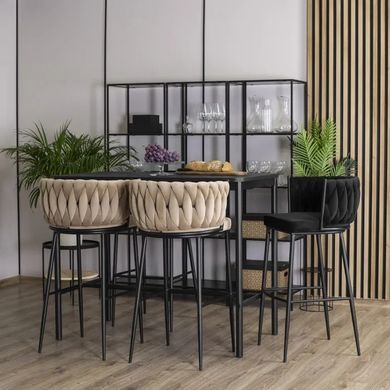 Барний стілець оксамитовий MEBEL ELITE FLORES Velvet бежевий / чорний жива фотографія
