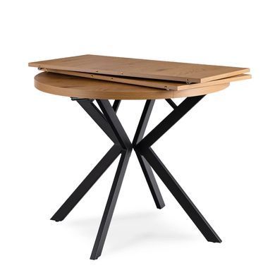 Стіл розкладний круглий MEBEL ELITE DORIAN 80(160)х80 см Дуб золотиий/чорний жива фотографія