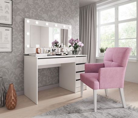 Стол туалетный письменный Perfect Home Ада/Ada 5S/120 с 5 ящиками Белый глянец реальная фотография