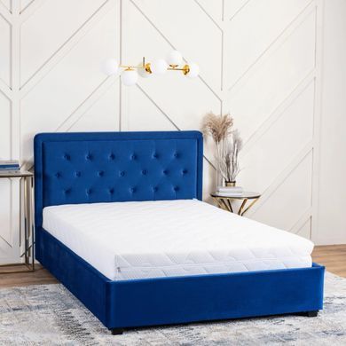 Кровать двуспальная бархатная MEBEL ELITE CROS Velvet 160x200 см Синий реальная фотография