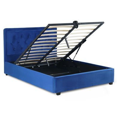 Кровать двуспальная бархатная MEBEL ELITE CROS Velvet 160x200 см Синий реальная фотография