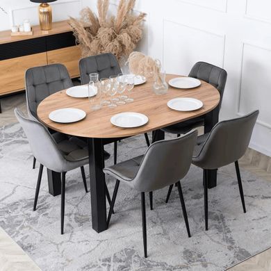 Комплект стол MEBEL ELITE HARRY 102(142)х102 см, дубовый/черный, и 6 стульев CHRIS серого цвета реальная фотография