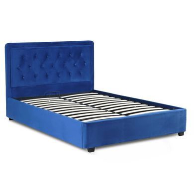 Кровать двуспальная бархатная MEBEL ELITE CROS Velvet 160x200 см Синий реальная фотография