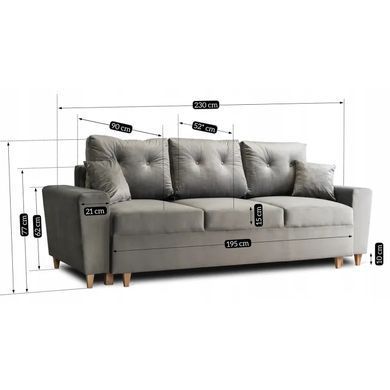 Диван 3-х местный бархатный MEBEL ELITE EMIL Velvet 230 см Серый