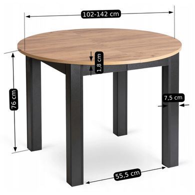 Комплект стол MEBEL ELITE HARRY 102(142)х102 см, дубовый/черный, и 6 стульев PERU беж реальная фотография