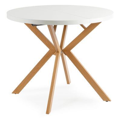 Стол раскладной круглый MEBEL ELITE LUGO 90(190)х90 см Белый/дуб реальная фотография