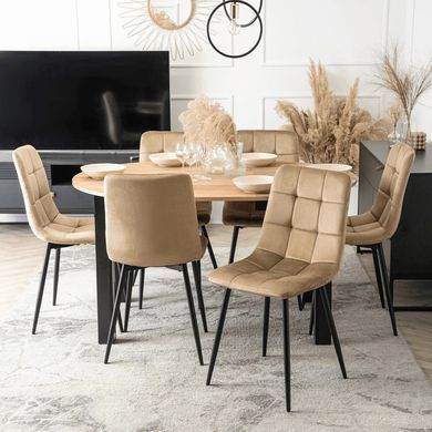 Комплект стол MEBEL ELITE HARRY 102(142)х102 см, дубовый/черный, и 6 стульев PERU беж реальная фотография