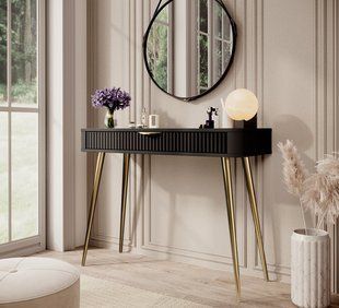 Стол туалетный Perfect Home Ланте/Lante 1S/100 с 1 ящиком и золотыми ножками Черный реальная фотография