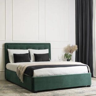 Ліжко двоспальне оксамитове MEBEL ELITE CROS Velvet 140x200 см Зелений жива фотографія