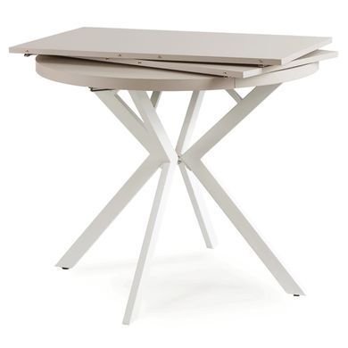 Стіл розкладний круглий MEBEL ELITE LUGO 90(190)х90 см Кашемір/білий жива фотографія