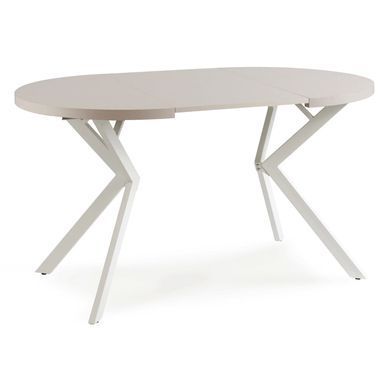 Стіл розкладний круглий MEBEL ELITE LUGO 90(190)х90 см Кашемір/білий жива фотографія