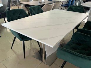 Стол раскладной DETROIT CERAMIC Intarsio 140(180)x80 Белый Эффект Мрамора реальная фотография