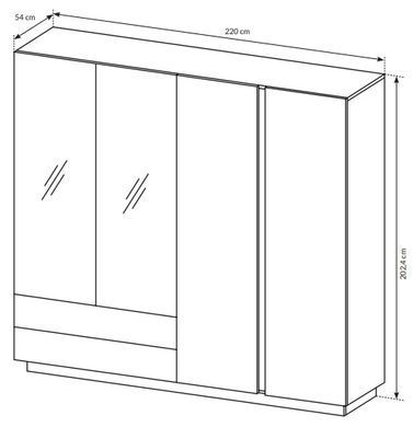 Шкаф для одежды Perfect Home Арко / Arco 4-дверный с зеркалом 4D2S/220 Белый глянец/дуб грандсон реальная фотография