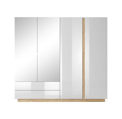 Шкаф для одежды Perfect Home Арко / Arco 4-дверный с зеркалом 4D2S/220 Белый глянец/дуб грандсон реальная фотография