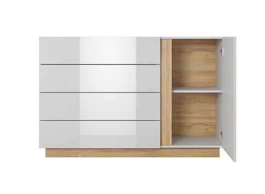 Комод Perfect Home Арко / Arco 1-дверний з 4 шухлядами 1D4S/138 Білий глянець/дуб грандсон жива фотографія