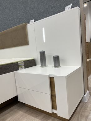 Тумбы прикроватные с подсветкой Perfect Home Арко / Arco с 4 ящиками 2S/60 Белый глянец/дуб грандсон реальная фотография