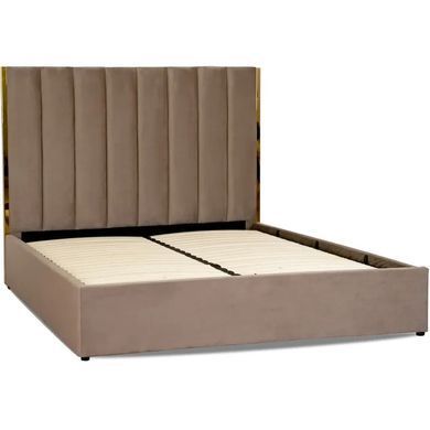 Кровать двуспальная бархатная MEBEL ELITE EMILIO Velvet 160x200 см Бежевый реальная фотография