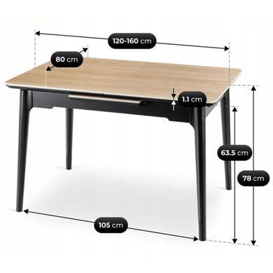Стол раскладной MEBEL ELITE SAMER 120(160)х80 см Дуб/Черный реальная фотография