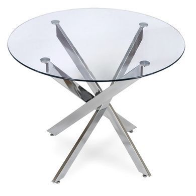 Стіл MEBEL ELITE SALLO 2 100х100 см Прозорий/Хром жива фотографія