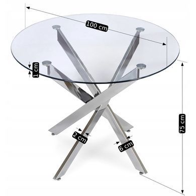 Стіл MEBEL ELITE SALLO 2 100х100 см Прозорий/Хром жива фотографія