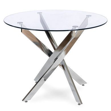 Стіл MEBEL ELITE SALLO 2 100х100 см Прозорий/Хром жива фотографія
